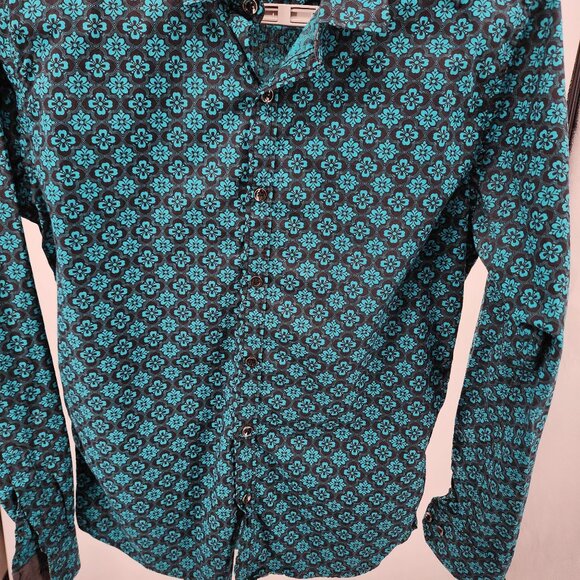 Consequence Mens Small Turquoise Black Long Sleeve Button-Up Shirt - Picture 7 of 12